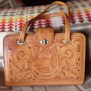 Vintage Hand Tooled Leather Horse Bag